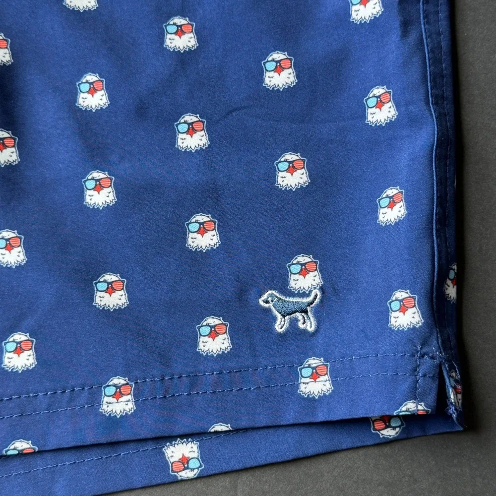 Simply Southern Outfitters Mens Blue Eagle Flag Sunglasses Swim Trunks Small